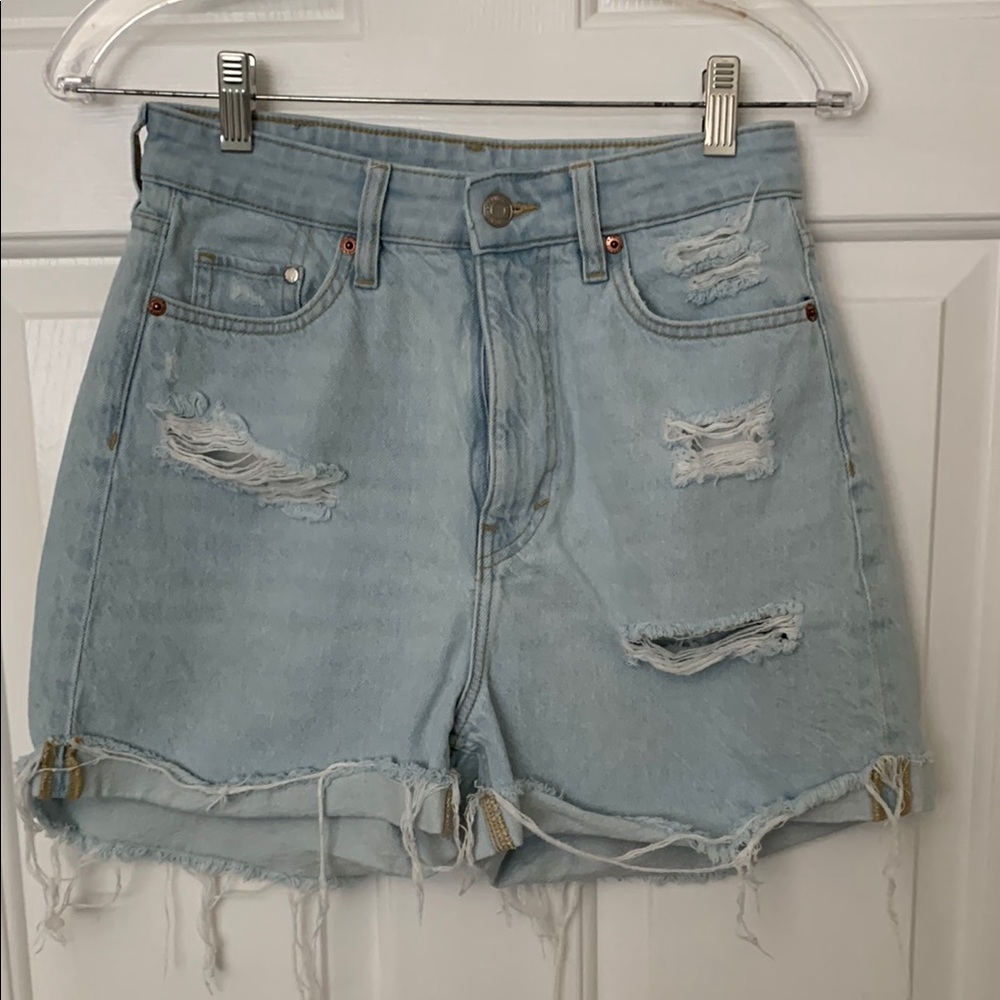 Distressed Light Blue Denim Shorts H&M